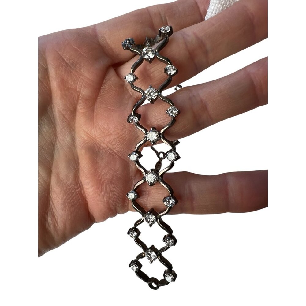 Cz Diamond & sterling Silver Tennis Bracelet 7" Elegant Lattice Design - Picture 5 of 9